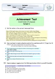 Grammar Test on CONDITIONALS     2 Variants +  Keys 
