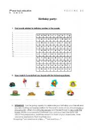 English Worksheet: Birthday party