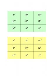 English Worksheet: Ordinal numbers bingo up to 31st for dates