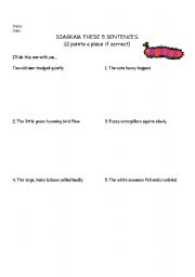 English worksheet: Diagraming Sentences with Adjectives 