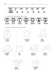 English Worksheet: Clothes and Colours - Level 1