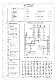 English Worksheet: Numbers activity