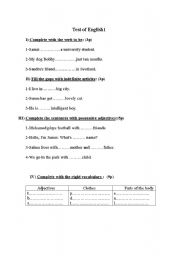 English worksheet: test of english 1