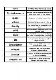 English worksheet: matter study cards vocabulary games or flashcards