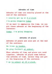 English Worksheet: Adverbs of time and place 