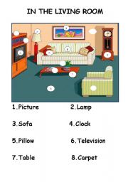 English Worksheet: IN THE LIVING ROOM FURNITURE