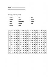 English Worksheet: Crossword food and drinks