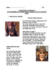 English Worksheet: reading comprehension johnny depp