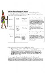 English worksheet: Ancient Egypt research project