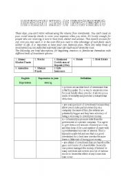 English Worksheet: Investments