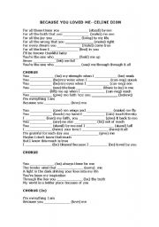 English Worksheet: Because you loved me (Celine Dion)- Simple Past