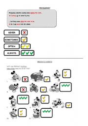 English Worksheet: frequency adverbs / simple present with Mickey