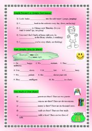 English Worksheet: Present Simple or Continuous, Was/Were, How much/How many