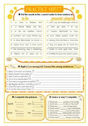 English Worksheet: Practice sheet  (present simple/some any)