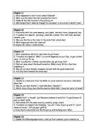 English worksheet: Comprenhension Questions on Abomination by Robert Swindells Chapters 11-20