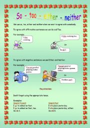 English Worksheet: So - Too - Either - Neither