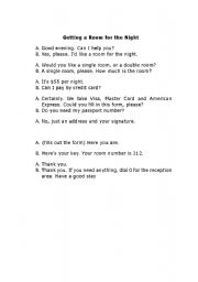 English Worksheet: Getting A Room For The Night
