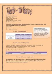 English worksheet: The verb- to have
