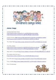 English Worksheet: Childrens Songs Video Links