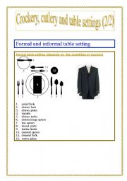 English Worksheet: Crockery, cutlery and table settings part 2 (of 2)