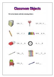 English worksheet: Classroom Objects worksheet