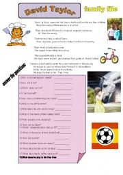 English worksheet:  Meet David Taylor   a kind  person and a family man.