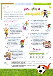 English Worksheet: Are You a future sports star?  - Quiz for elementary or lower intermediate students