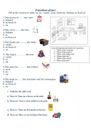 English Worksheet: Prepostions of place . There is / There are
