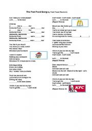 Fast Food song and word search