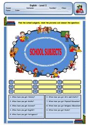 English Worksheet: SCHOOL SUBJECTS