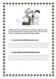 English worksheet: Wallace&gromit want to go on holiday