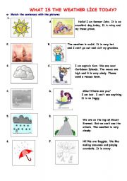 English Worksheet: WHAT IS THE WEATHER LKE TODAY?