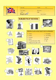 English Worksheet: Subjects at school