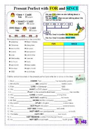 English Worksheet: PRESENT PERFECT WITH FOR AND SINCE