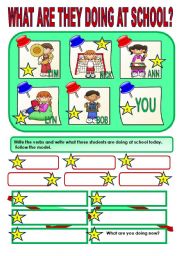 English Worksheet: WHAT ARE THEY DOING AT SCHOOL?