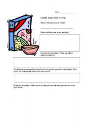 English Worksheet: Create Your Own Cereal