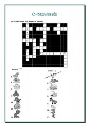English worksheet: Animals - crosswords