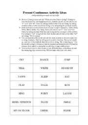English Worksheet: Present Continuous Activity Ideas and Cut-Out Strips