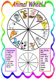 English Worksheet: Animal Wheel 1