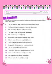 English Worksheet: Wh-Questions