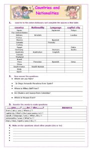 English worksheet: Countries and Nationalities