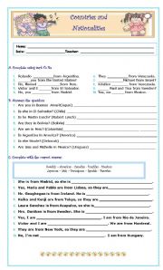 English worksheet: Countries and Nationalities