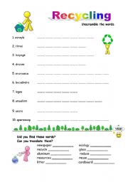 English Worksheet: Recycling