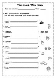 English Worksheet: How much / How many
