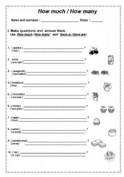 English Worksheet: How much / How many