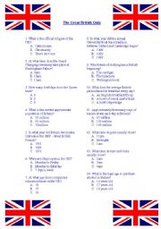 English Worksheet: The Great British Quiz