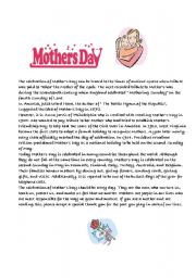 English Worksheet: Mothers Day History