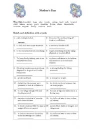 English Worksheet: Mothers Day-matching