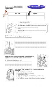 English Worksheet: RATATOUILLE MOVIE EXTRA ACTIVITIES