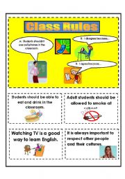 English Worksheet: Class Rules Discussion Cards